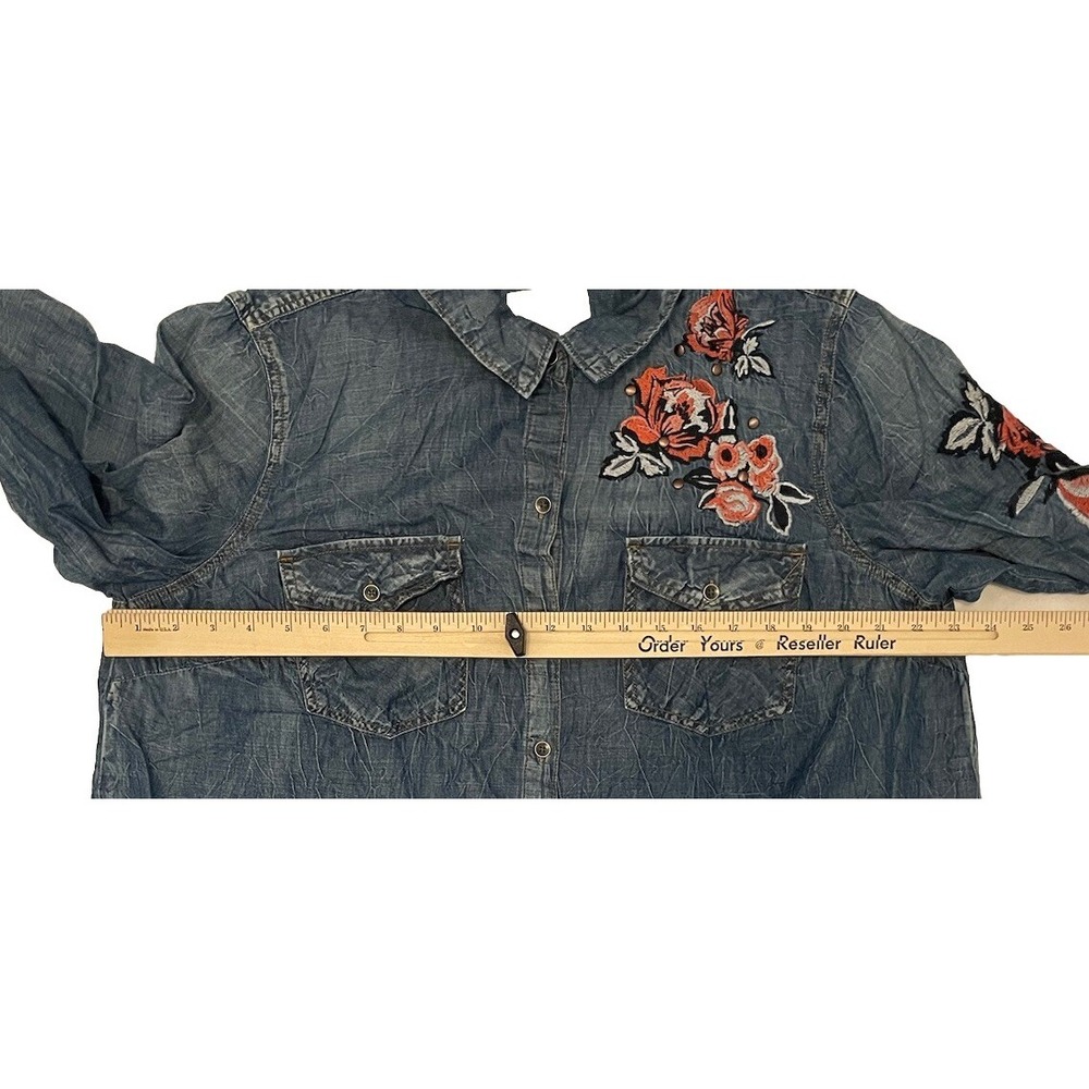 Jessica Simpson Womens Sz 1X Blue Denim Twill Embroidered Studded Western Boho - Picture 3 of 8